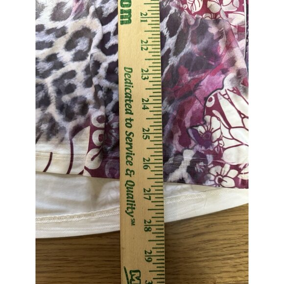 One World Live and Let Live Women Size Medium Flutter Sleeve Blouse Stretch City - Picture 4 of 11